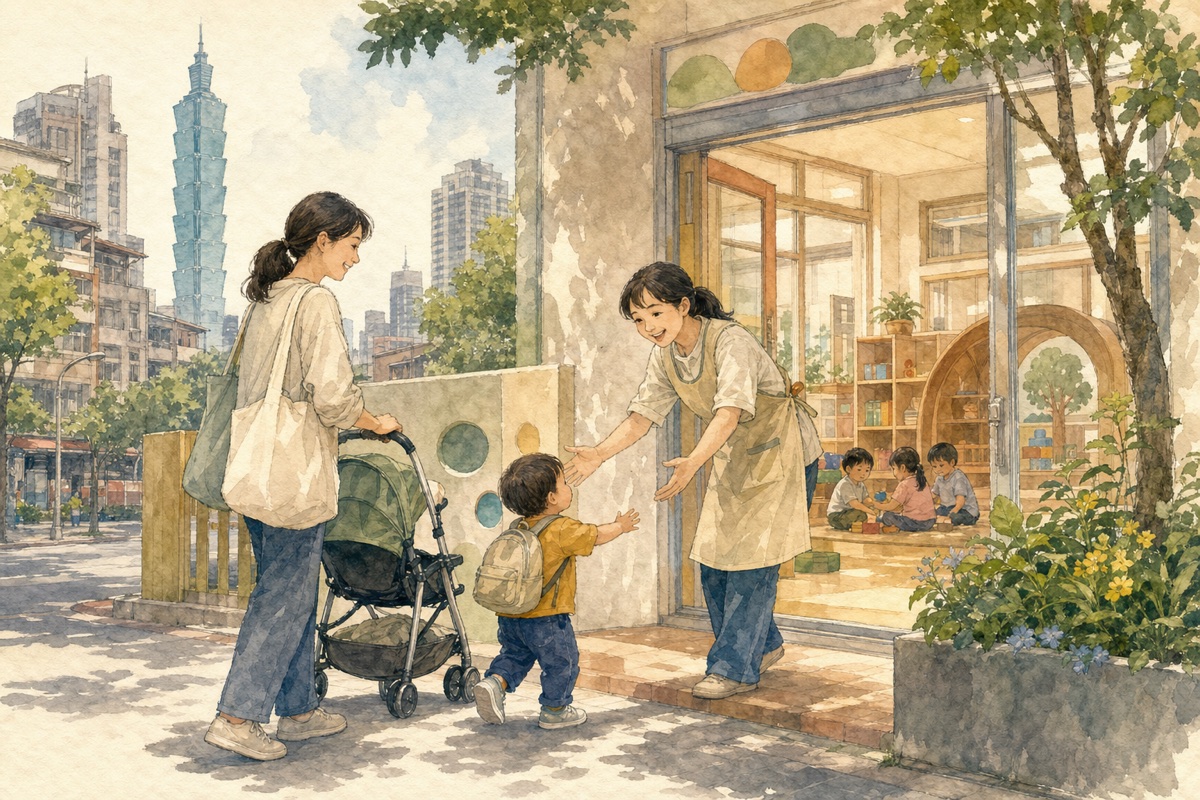 育兒支持:7月友善托育補助加碼,家長申請與實際負擔有改善嗎?的手繪水彩議題插畫